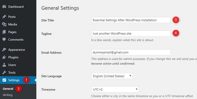 change-wordpress-default-site-title-and-tagline-general-settings